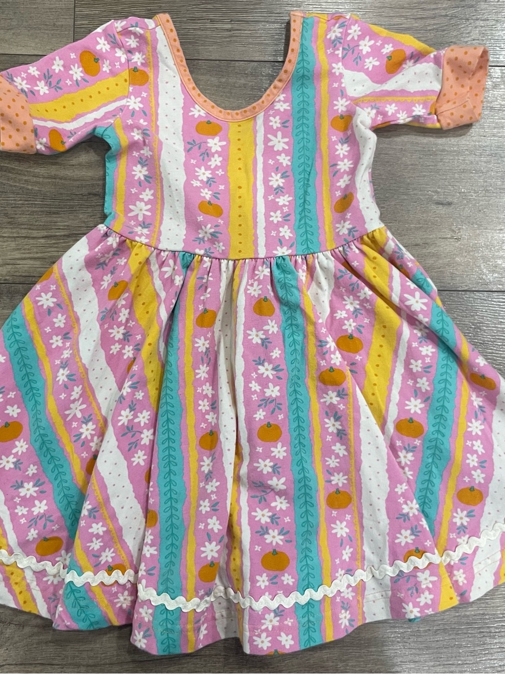 Eleanor Rose size 2 Fall Pink pumpkin Floral Stripe Cotton/poly Dress